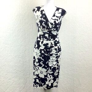 Ralph Lauren Black and White Floral Dress, Size 2.